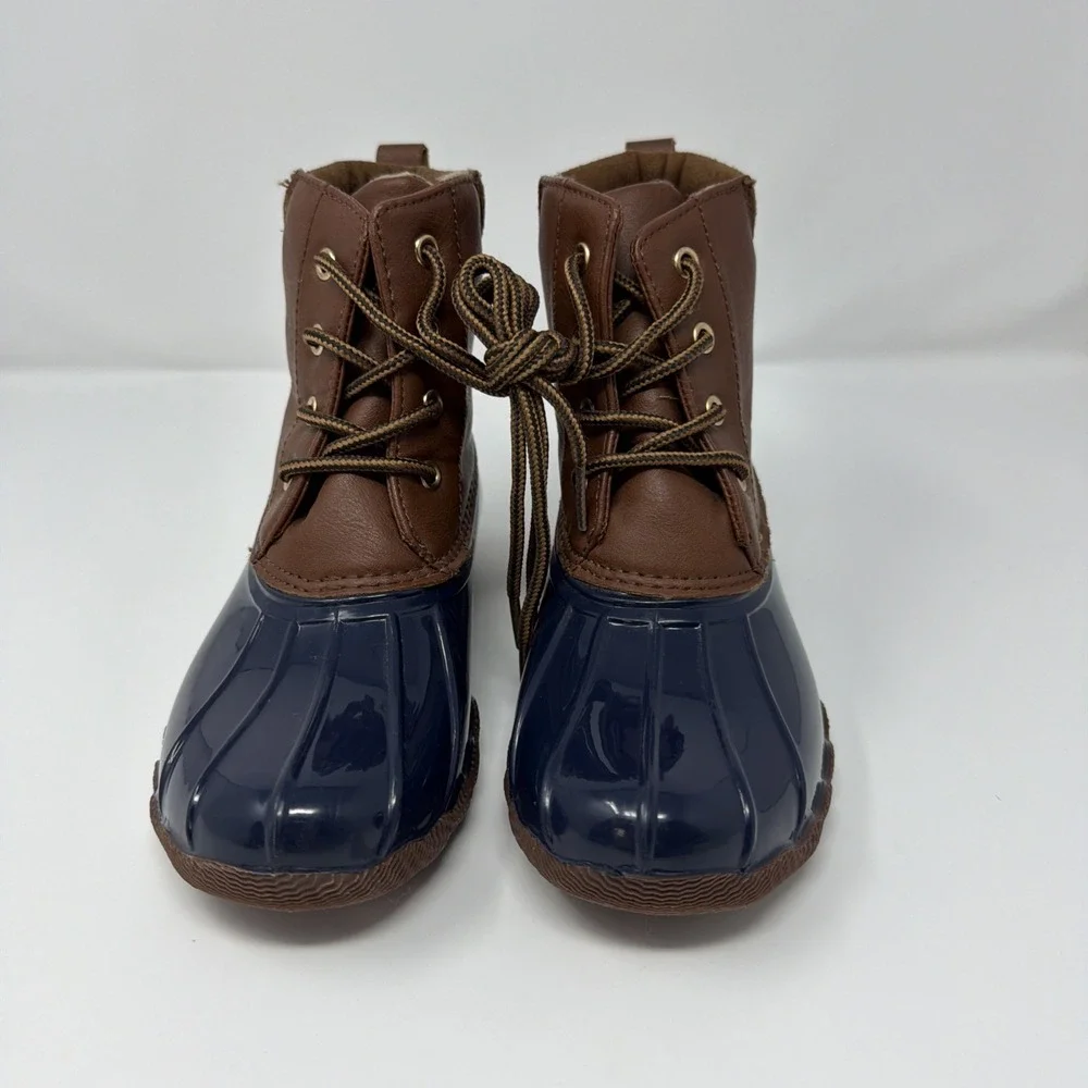 Girls Duck Boots Sz 3 Adrienne Vittadini Navy Brown Waterproof Rain Winter Boots